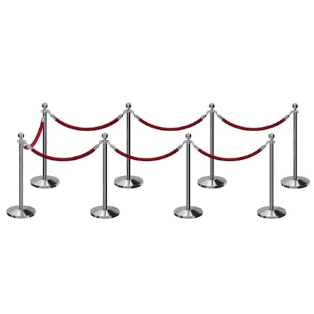 Montour Line Stanchion Post and Rope Kit Pol.Steel, 8 Ball Top7 Maroon Rope C-Kit-8-PS-BA-7-PVR-MN-PS